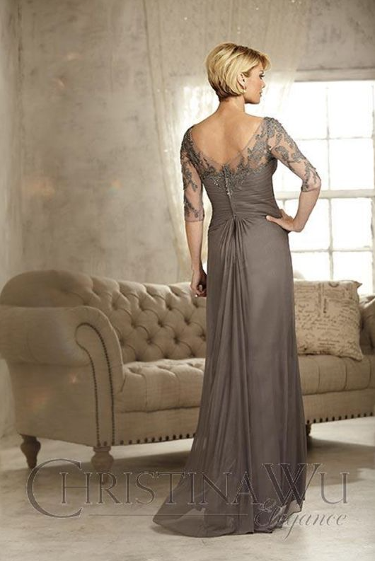 17822 Charcoal Ruched 3/4 Sleeve Mother's Dress by Christina Wu