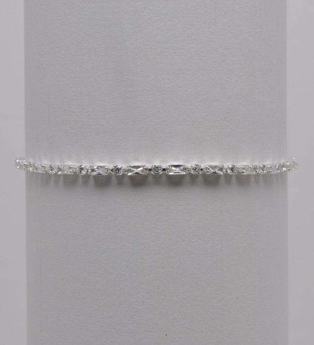 Cubic Zirconium/Silver Baguette Round Adjustable Slide Bracelet
