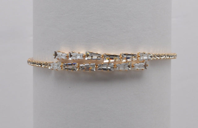 Gold Cubic Zirconium Baguette Stone Wrap Bracelet