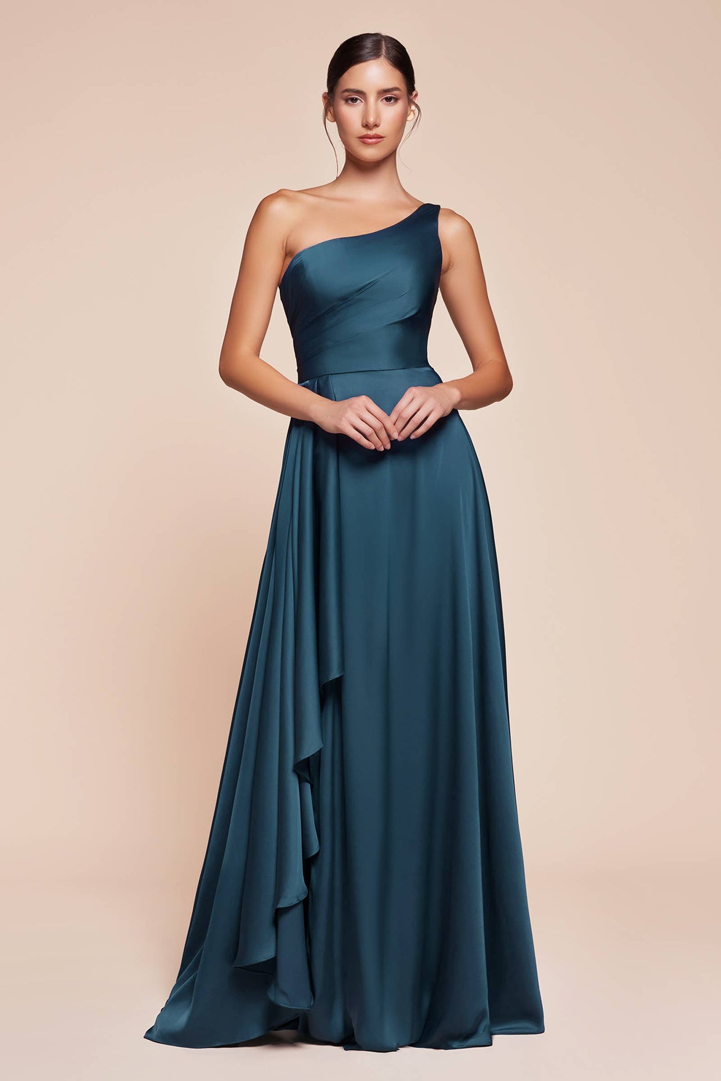 ONE SHOULDER SATIN A-LINE DRESS