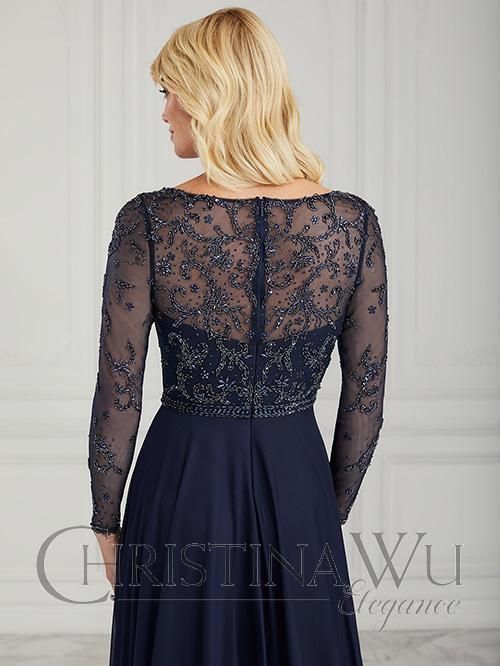 17001 Long Sleeve A-Line Size 16 Navy Blue Mother's Dress by Christina Wu