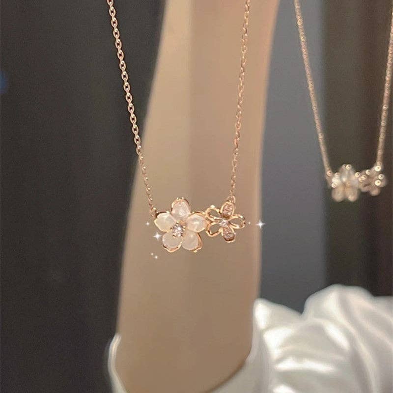 Dainty Pink Cherry Blossom Pendant Necklace in Solid Copper