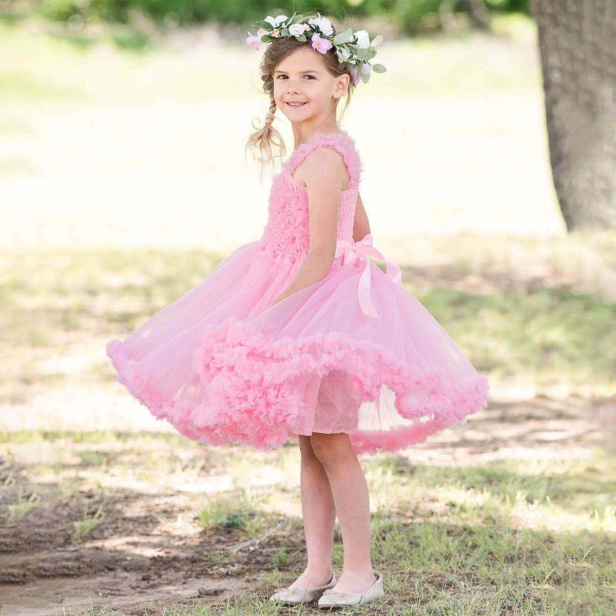 Girls Pink Tulle Sleeveless Princess Petti Dress