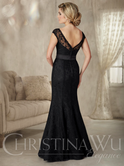 20228 Cap Sleeve Lace Taupe Mother's Dress with Belt by Christina Wu