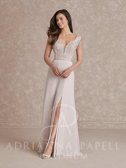 40278 Adrianna Papell A-Line Sheer Long Sleeve