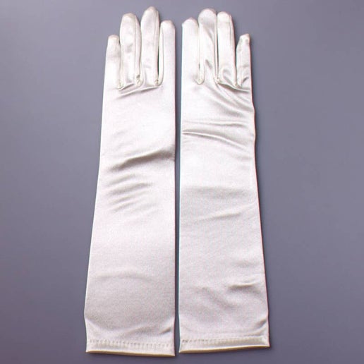 Long Satin Wedding Bridal Gloves for Event, Party, Cosplay: White