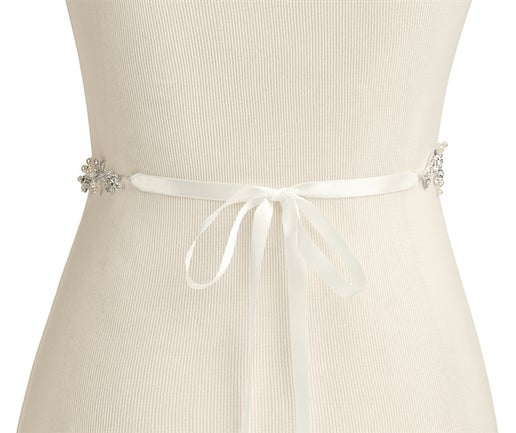 4663 Boho Pearls & Crystal Leaves Hand Wired Floral Vine Bridal Belt on Ivory Ribbon
