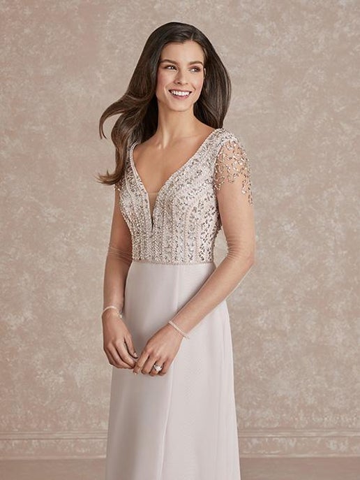 40278 Adrianna Papell A-Line Sheer Long Sleeve
