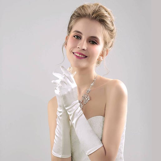 Long Satin Wedding Bridal Gloves for Event, Party, Cosplay: White