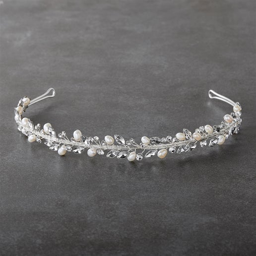 4624 Handmade Bridal Headband Tiara with Genuine Freshwater Pearls & Austrian Crystals