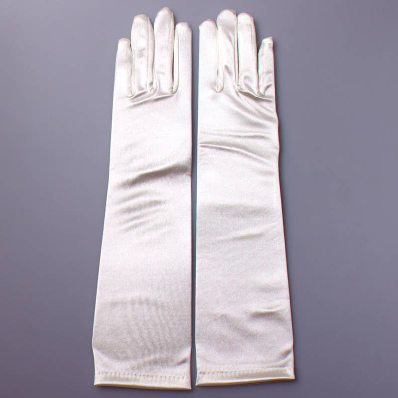Long White Satin Wedding Bridal Gloves