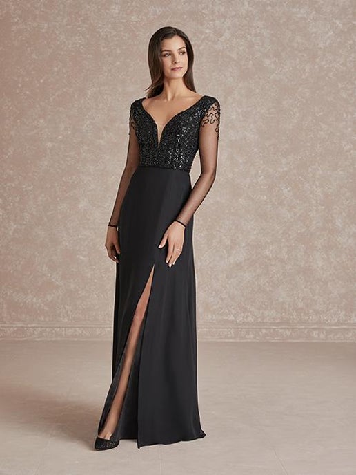40278 Adrianna Papell A-Line Sheer Long Sleeve