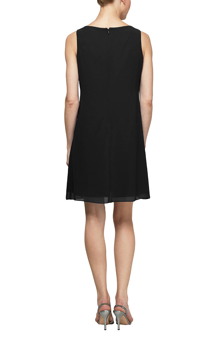 CHIFFON COCKTAIL DRESS WITH BEADED NECK AND CAPELET