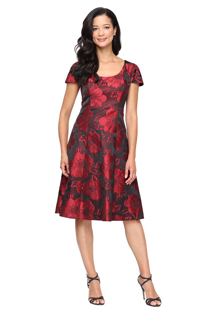 Black And Red Floral T-Length Dress 9181172