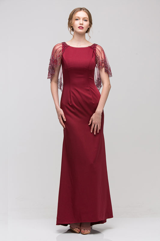 7003 Sheath Satin Gown with Rhinestone Shawl
