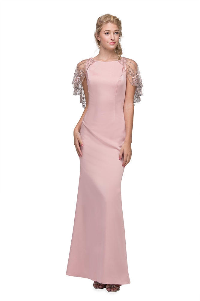 7003 Sheath Satin Gown with Rhinestone Shawl