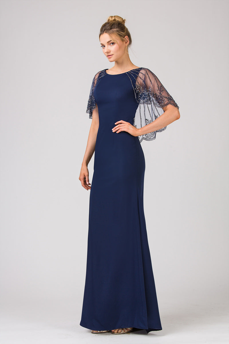 7003 Sheath Satin Gown with Rhinestone Shawl