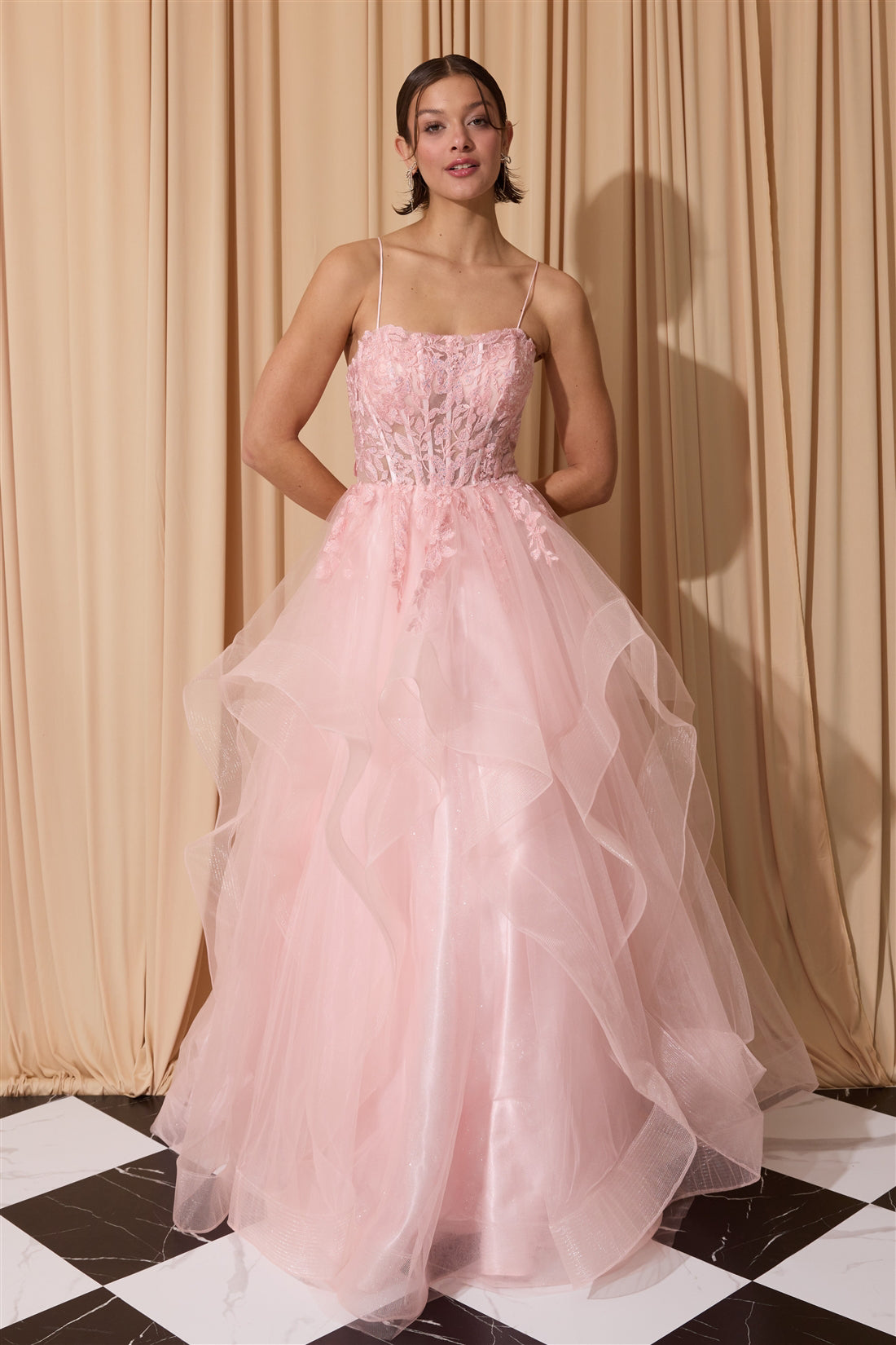 Layered Soft Tulle Ruffle Lace Embroidered Dress