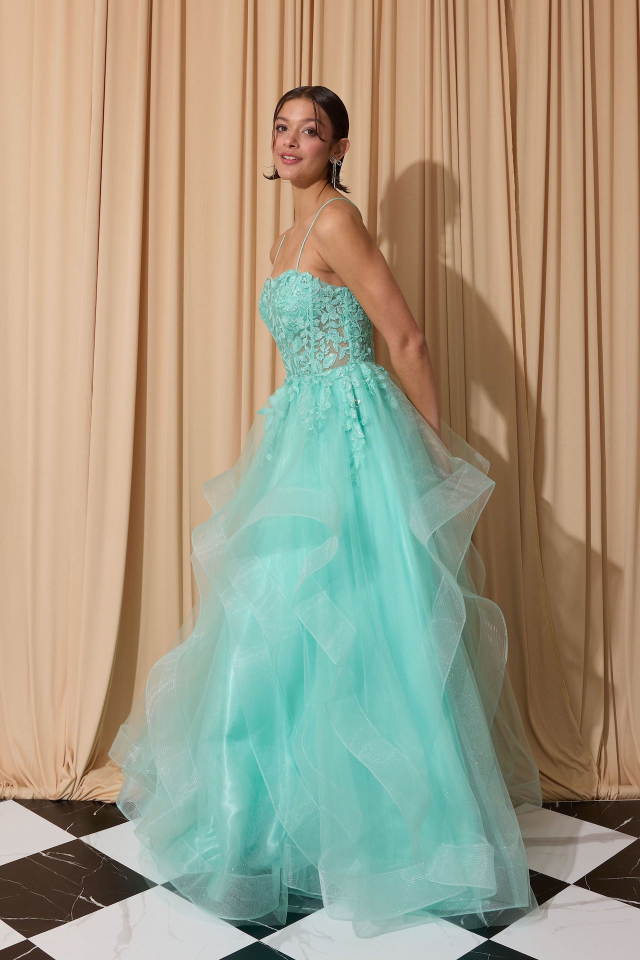 Layered Soft Tulle Ruffle Lace Embroidered Dress