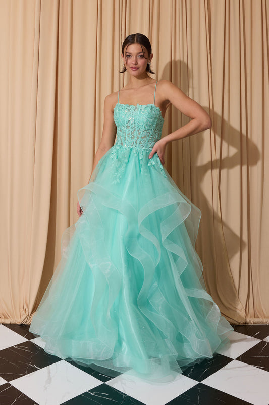 Layered Soft Tulle Ruffle Lace Embroidered Dress