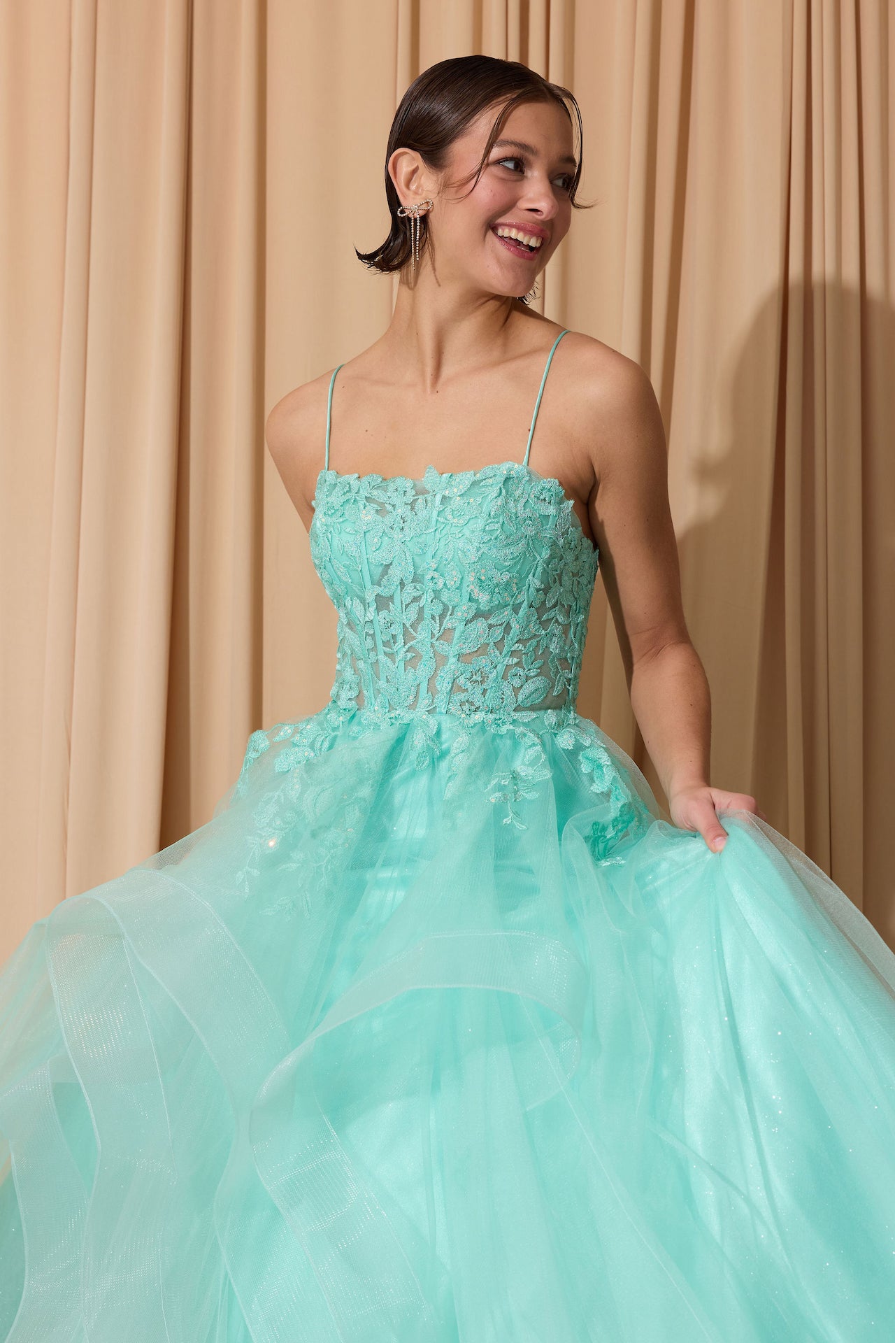 Layered Soft Tulle Ruffle Lace Embroidered Dress