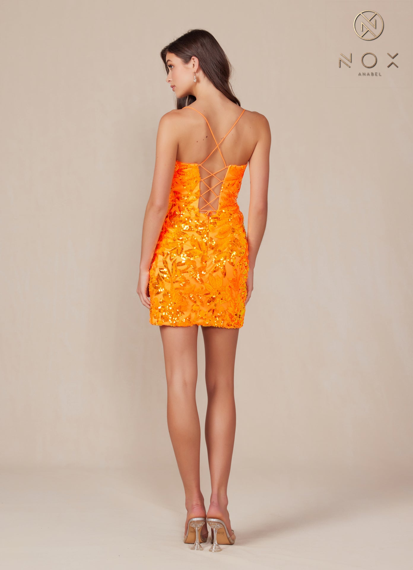 Spaghetti Strap Sequin Dress with Deep V Illusion Bustline