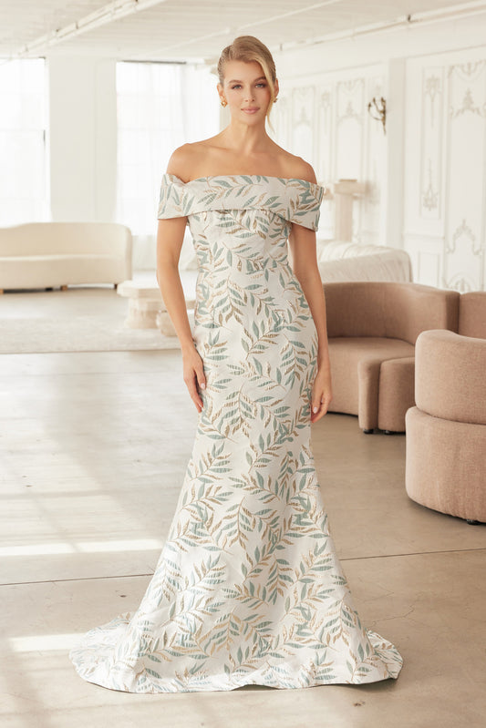 Off-Shoulder Jacquard Mother of the Bride Dress