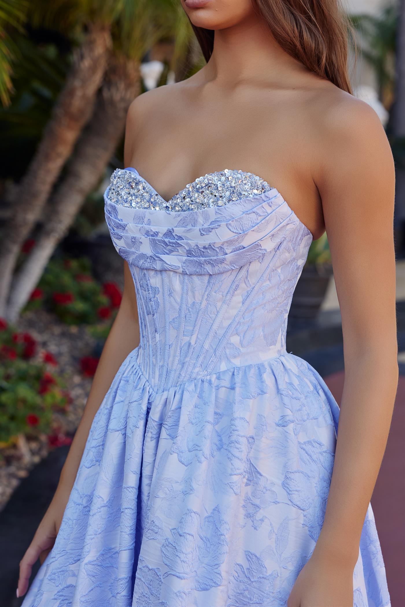 Long Ball Gown in a Jacquard Material with a Sweetheart Bust