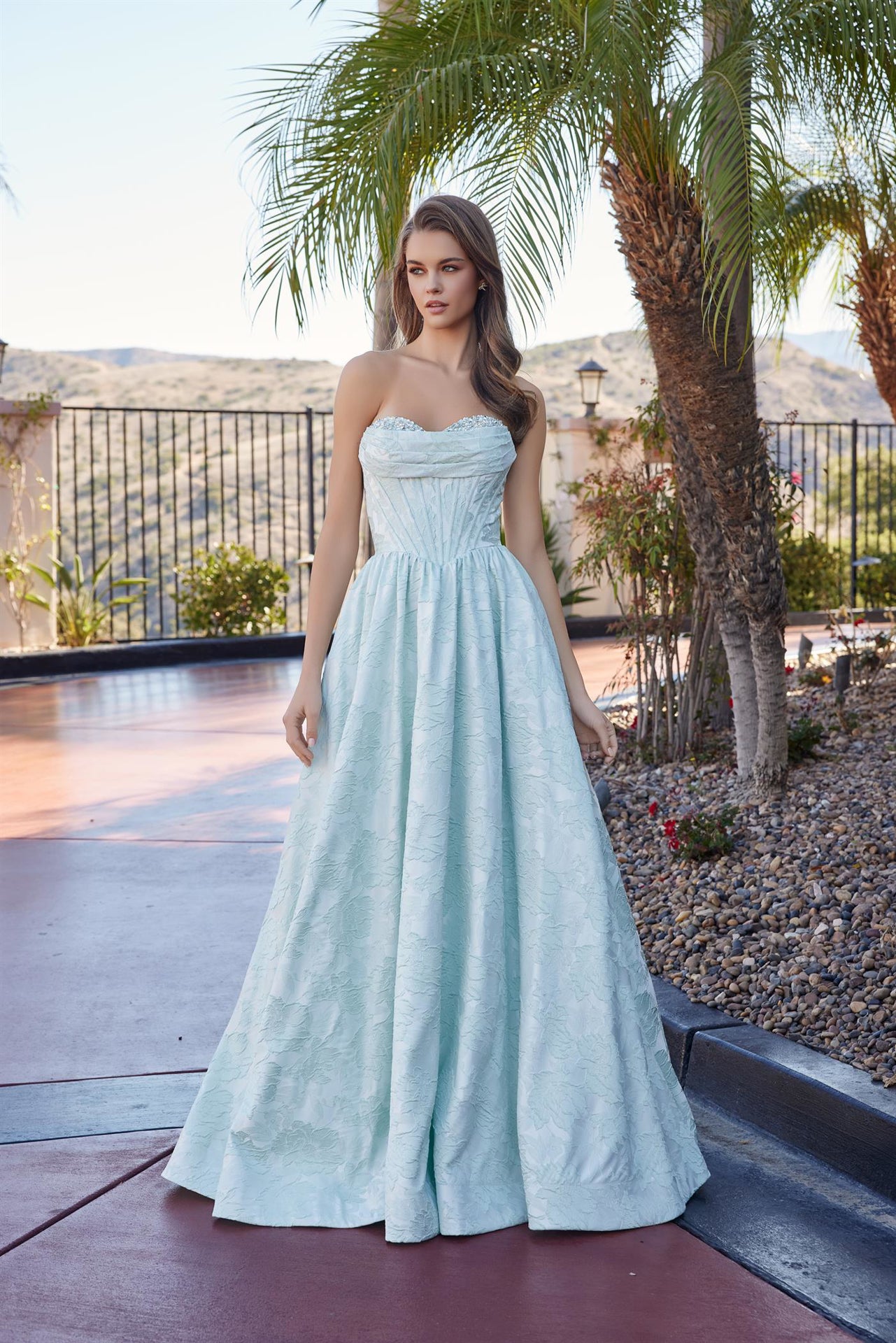 Long Ball Gown in a Jacquard Material with a Sweetheart Bust