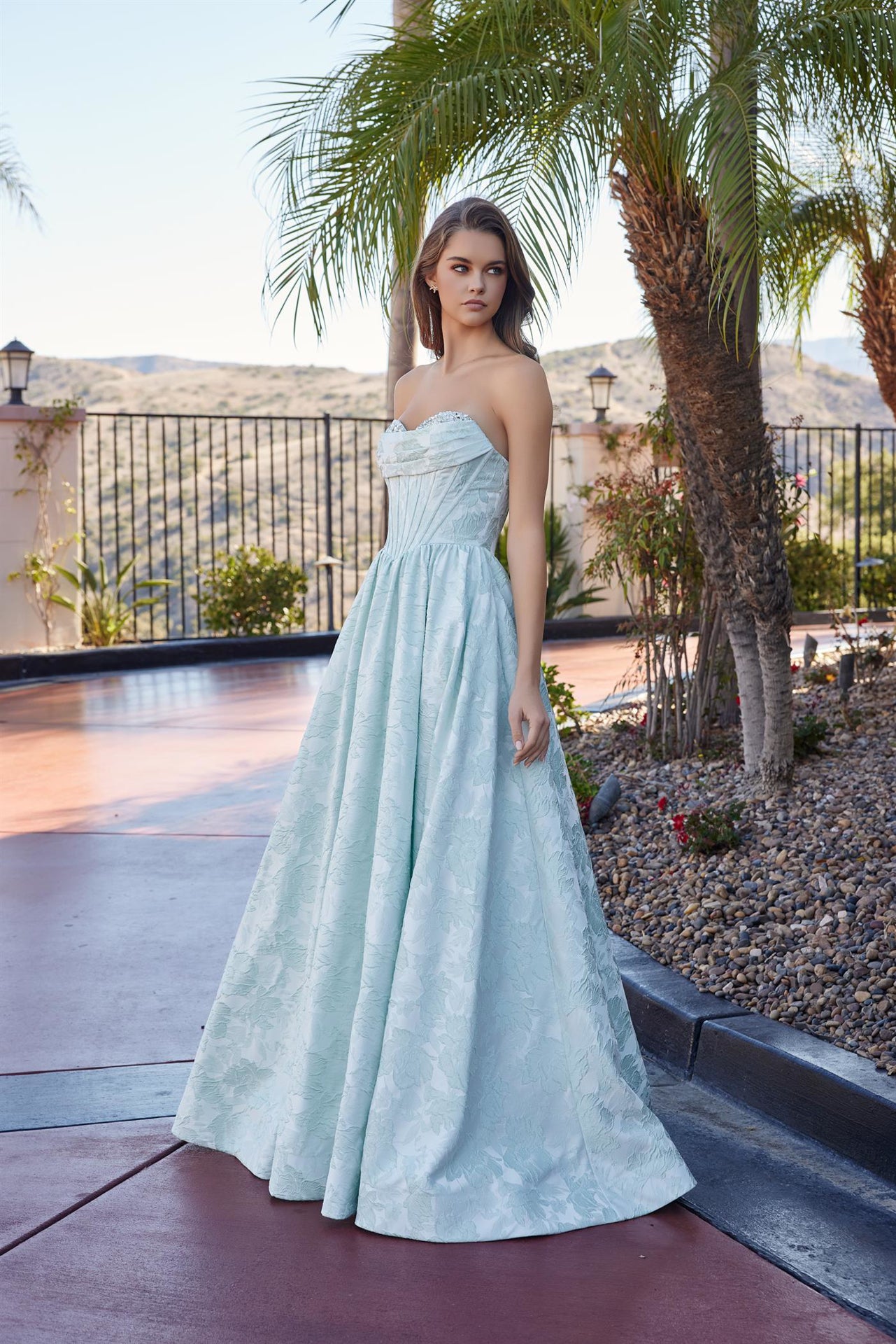 Long Ball Gown in a Jacquard Material with a Sweetheart Bust