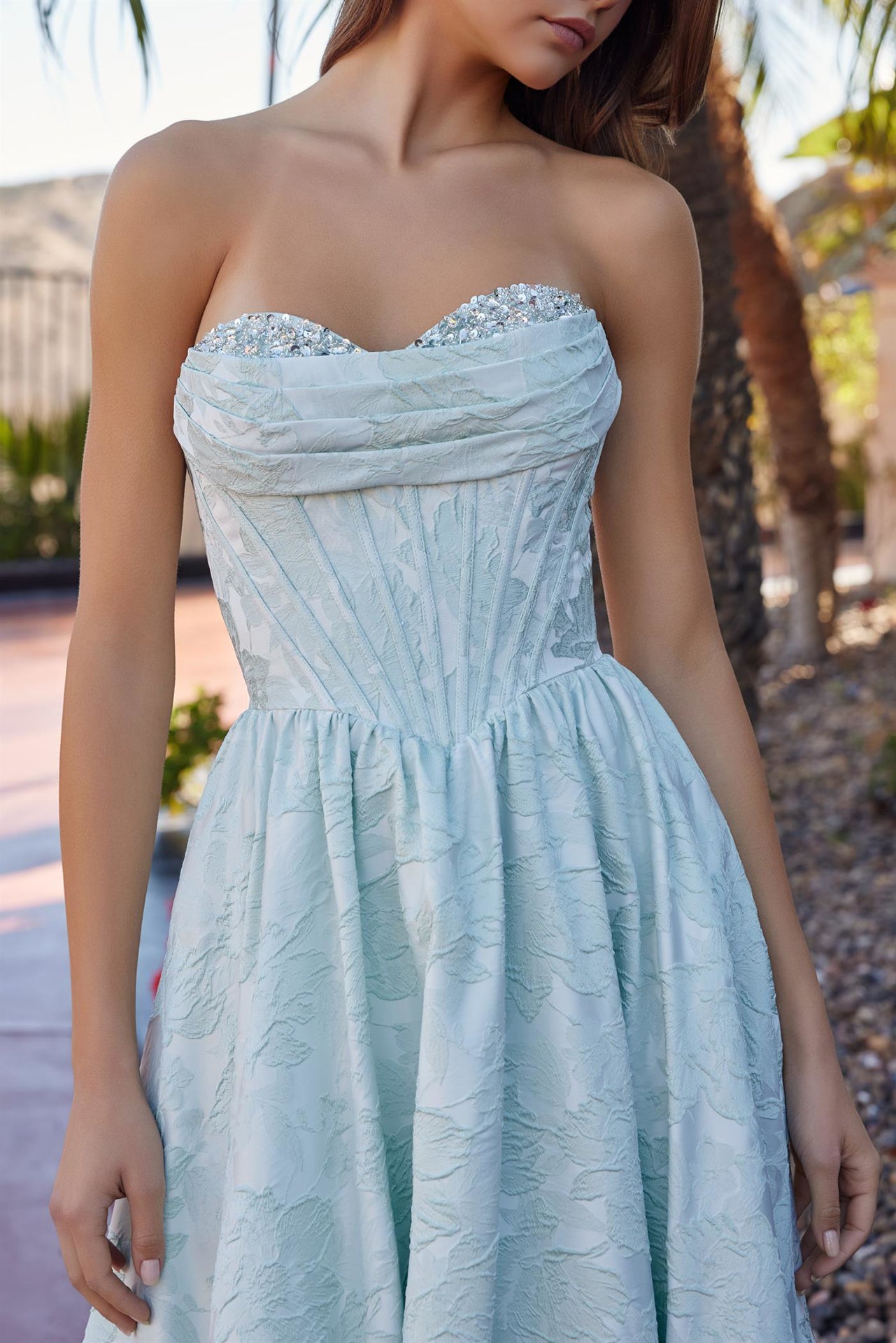 Long Ball Gown in a Jacquard Material with a Sweetheart Bust