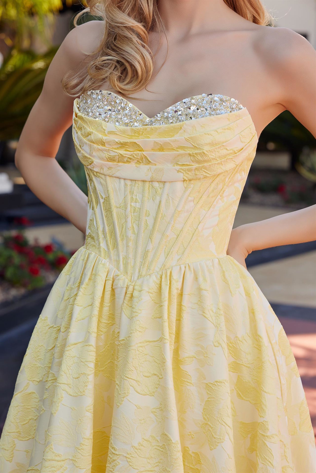 Long Ball Gown in a Jacquard Material with a Sweetheart Bust