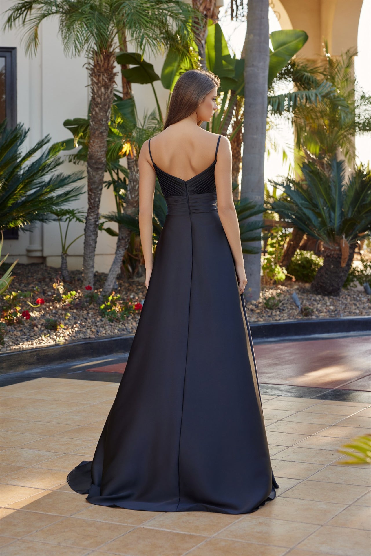 Long Satin A Line dress with Sweetheart Beaded Bustline