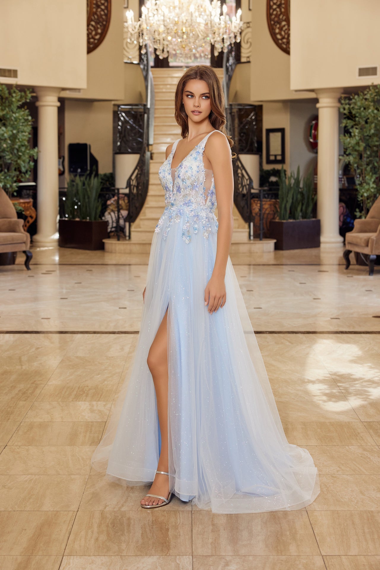 Full Flower Embroidered Bodice A Line Tulle Material