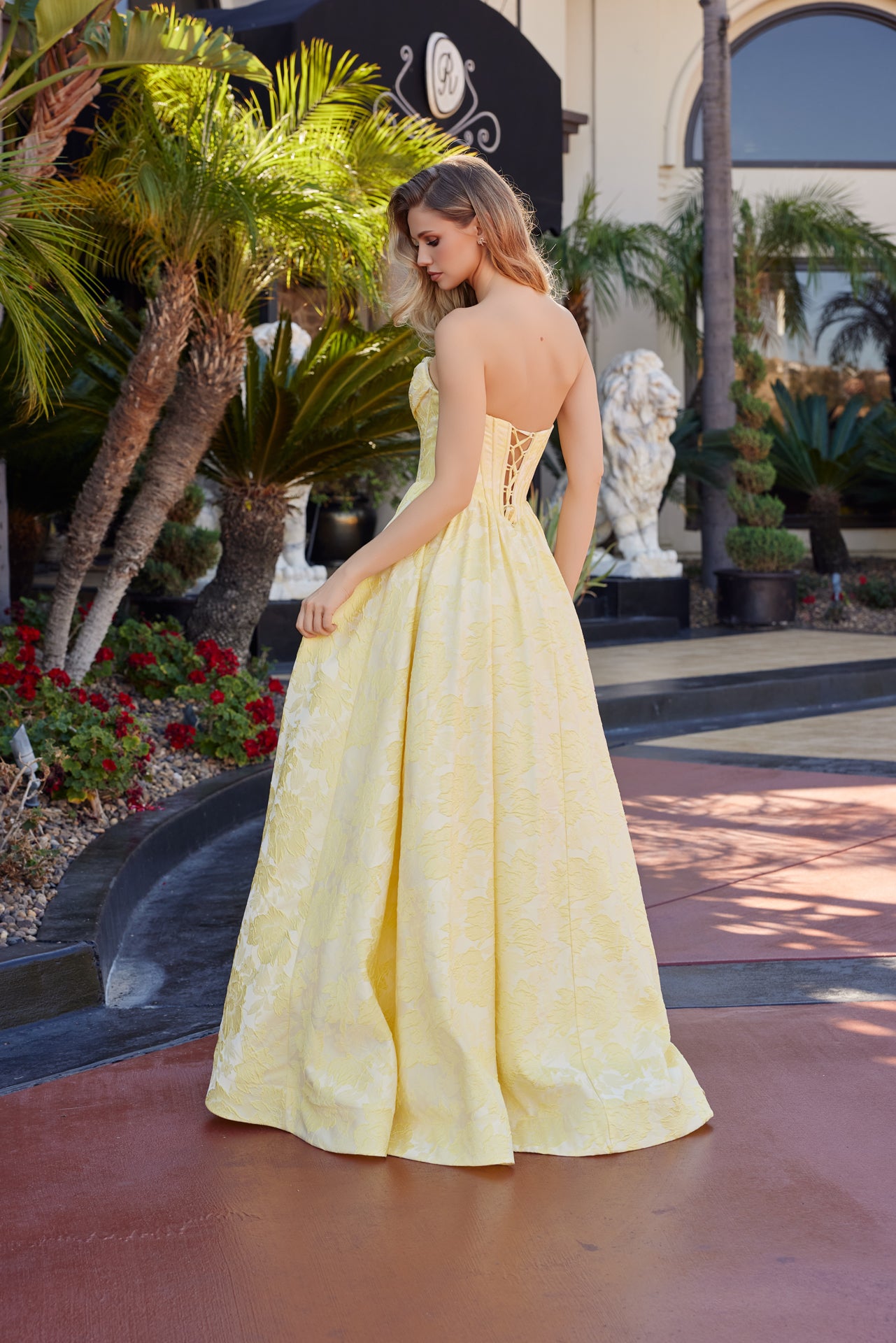 Long Ball Gown in a Jacquard Material with a Sweetheart Bust