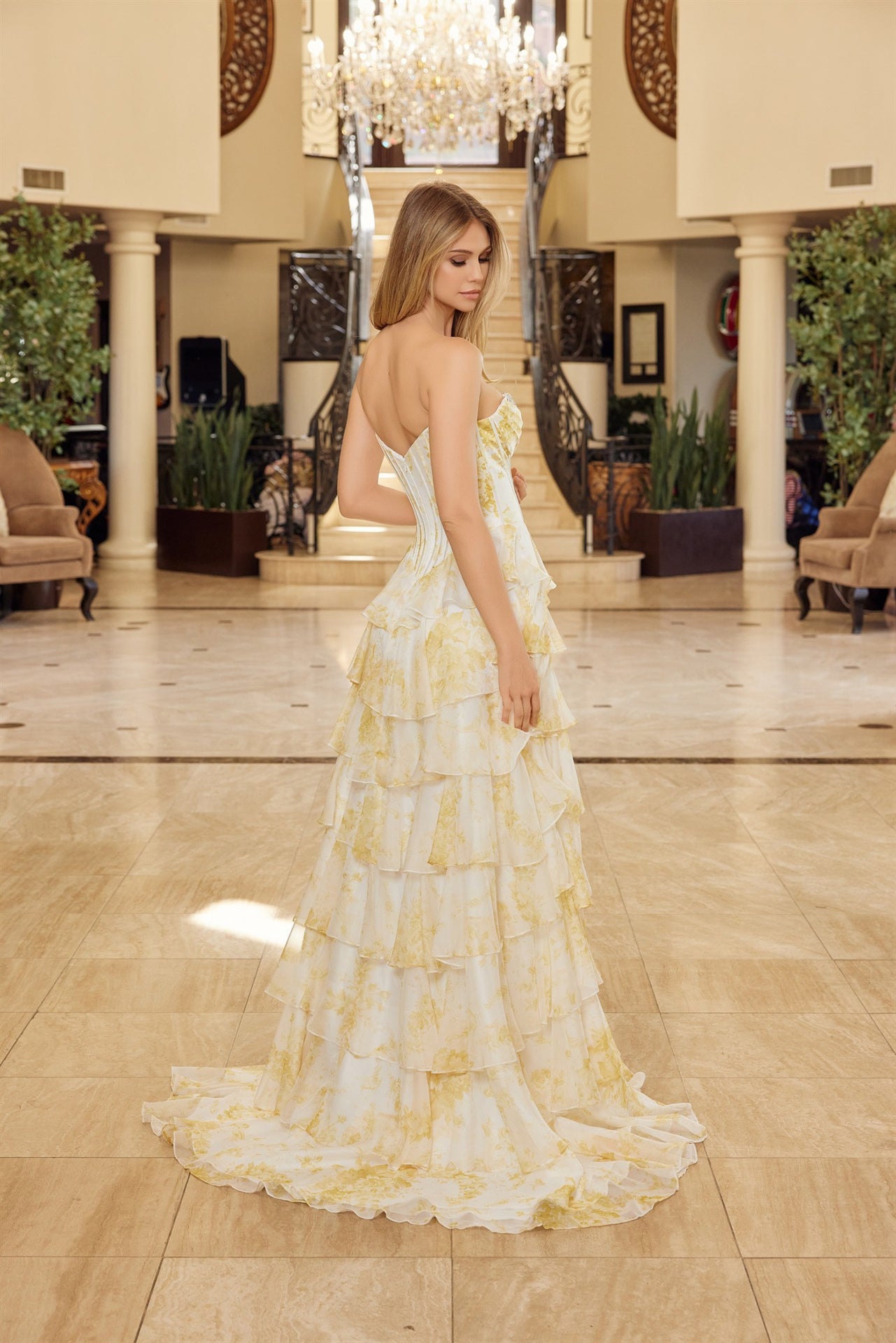 NEW! Strapless Ruffle A Line Gown with Beaded Sweetheart Neckline