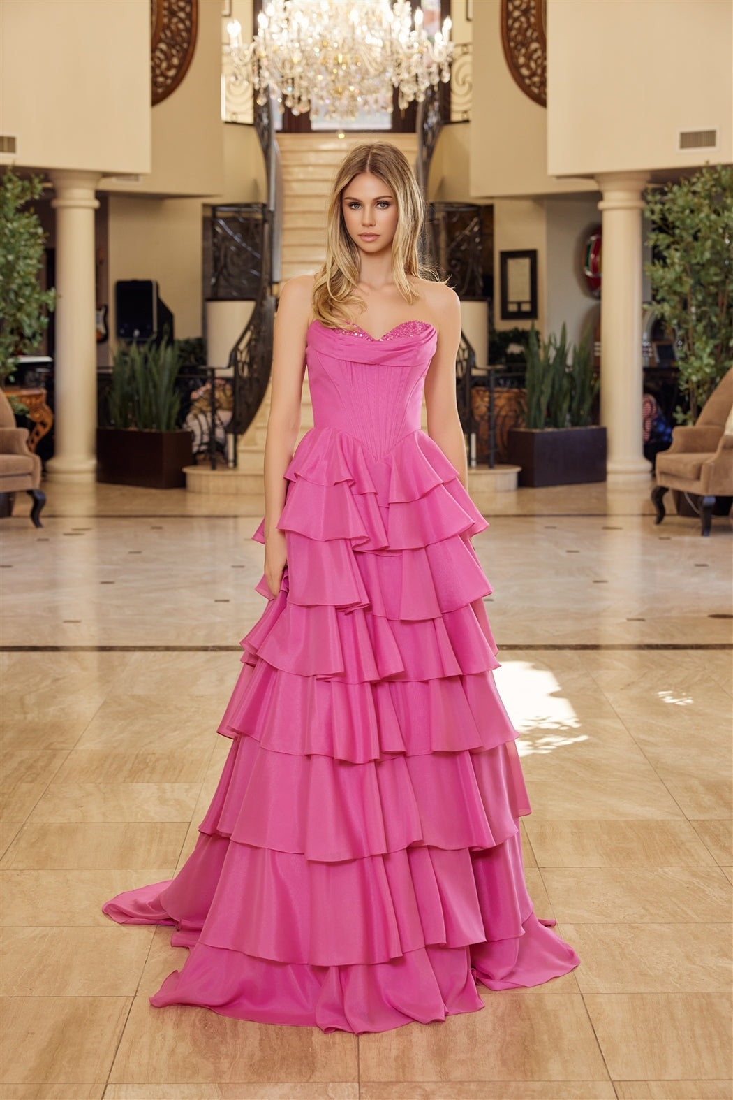 NEW! Multilayered Long Ball Gown Sequined Bustline