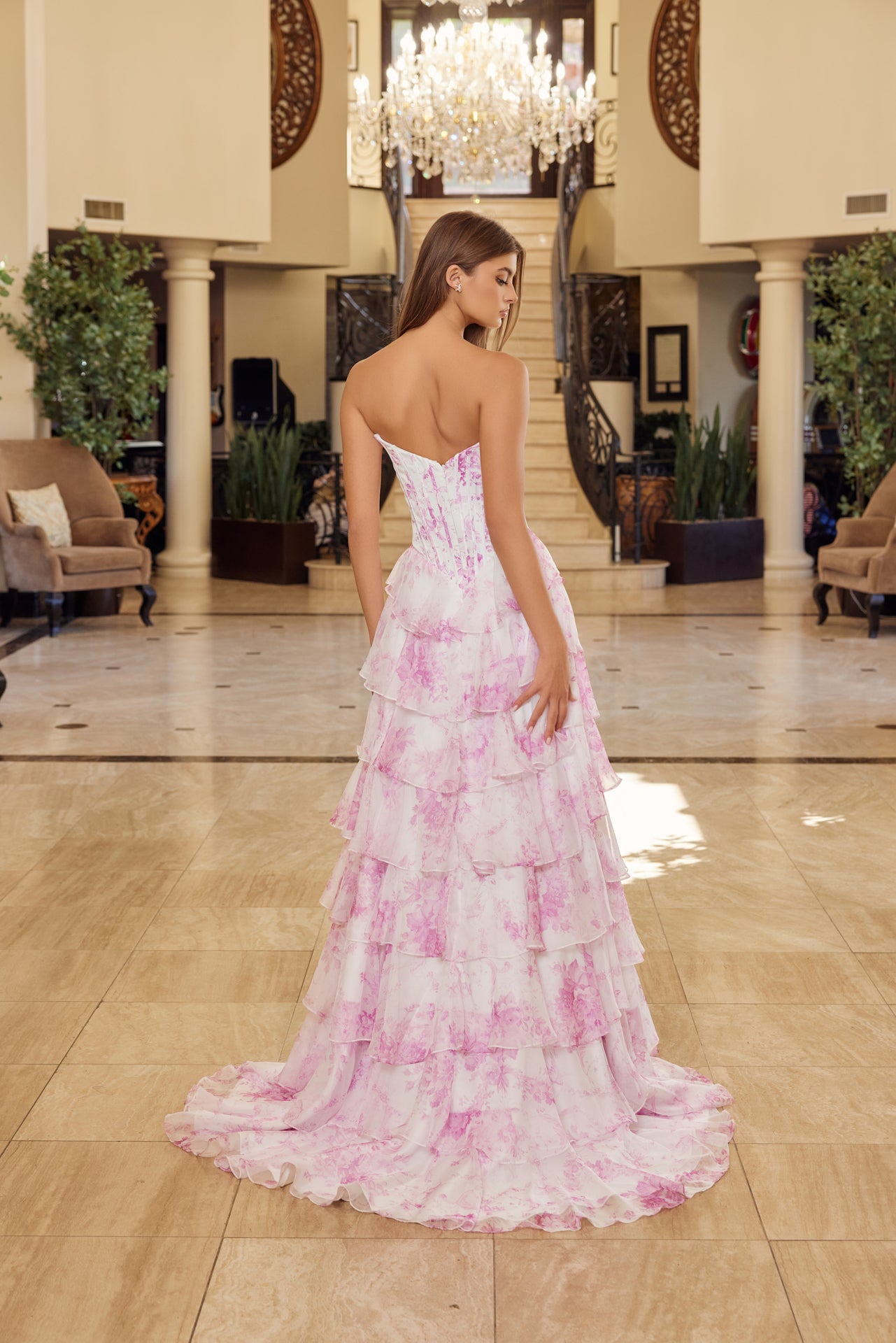 NEW! Strapless Ruffle A Line Gown with Beaded Sweetheart Neckline