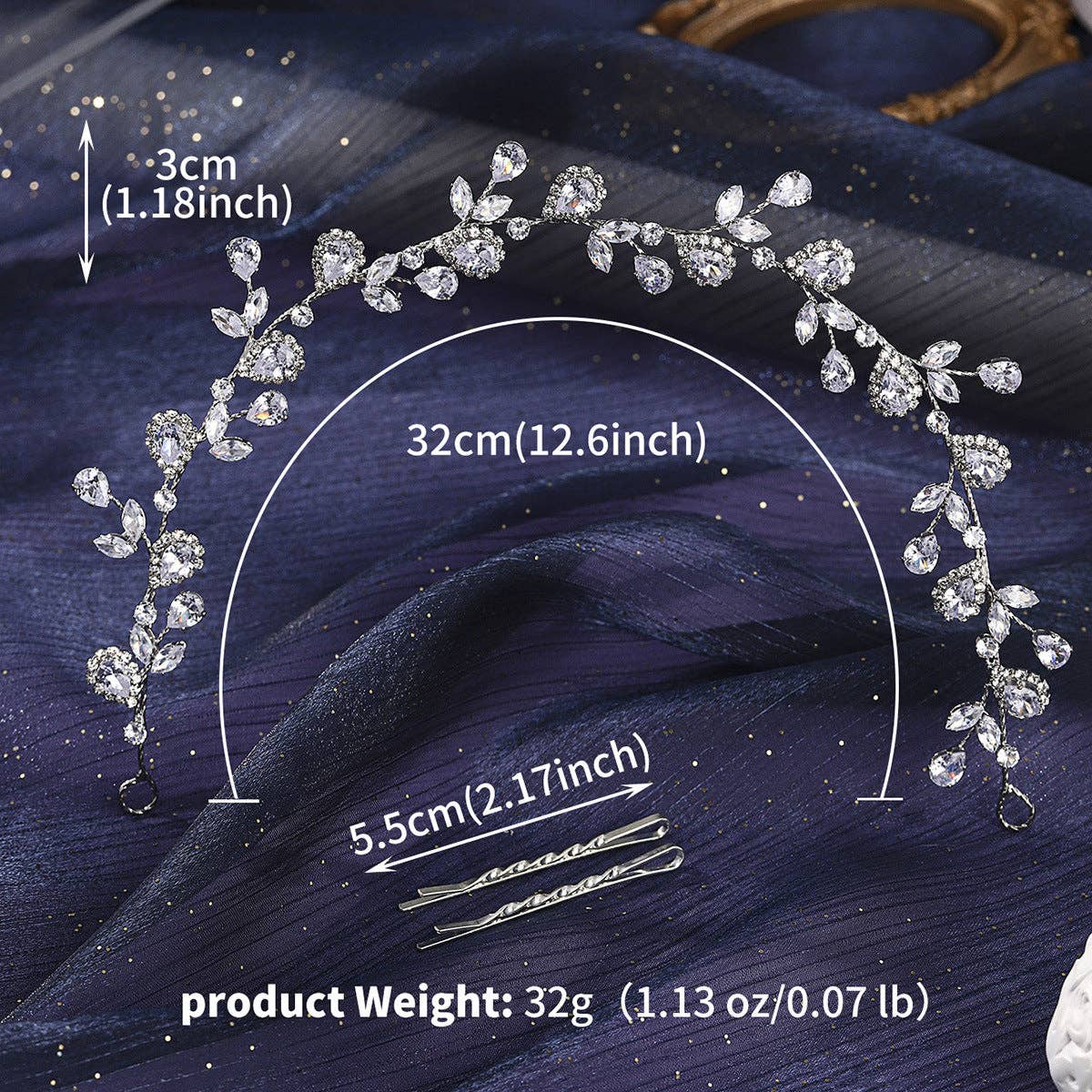 Bridal Pear-Shape Crystal Stones Headband Elegant Silver Hair Accessory