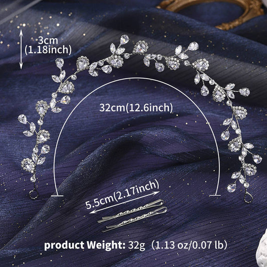 Bridal Pear-Shape Crystal Stones Headband Elegant Silver Hair Accessory