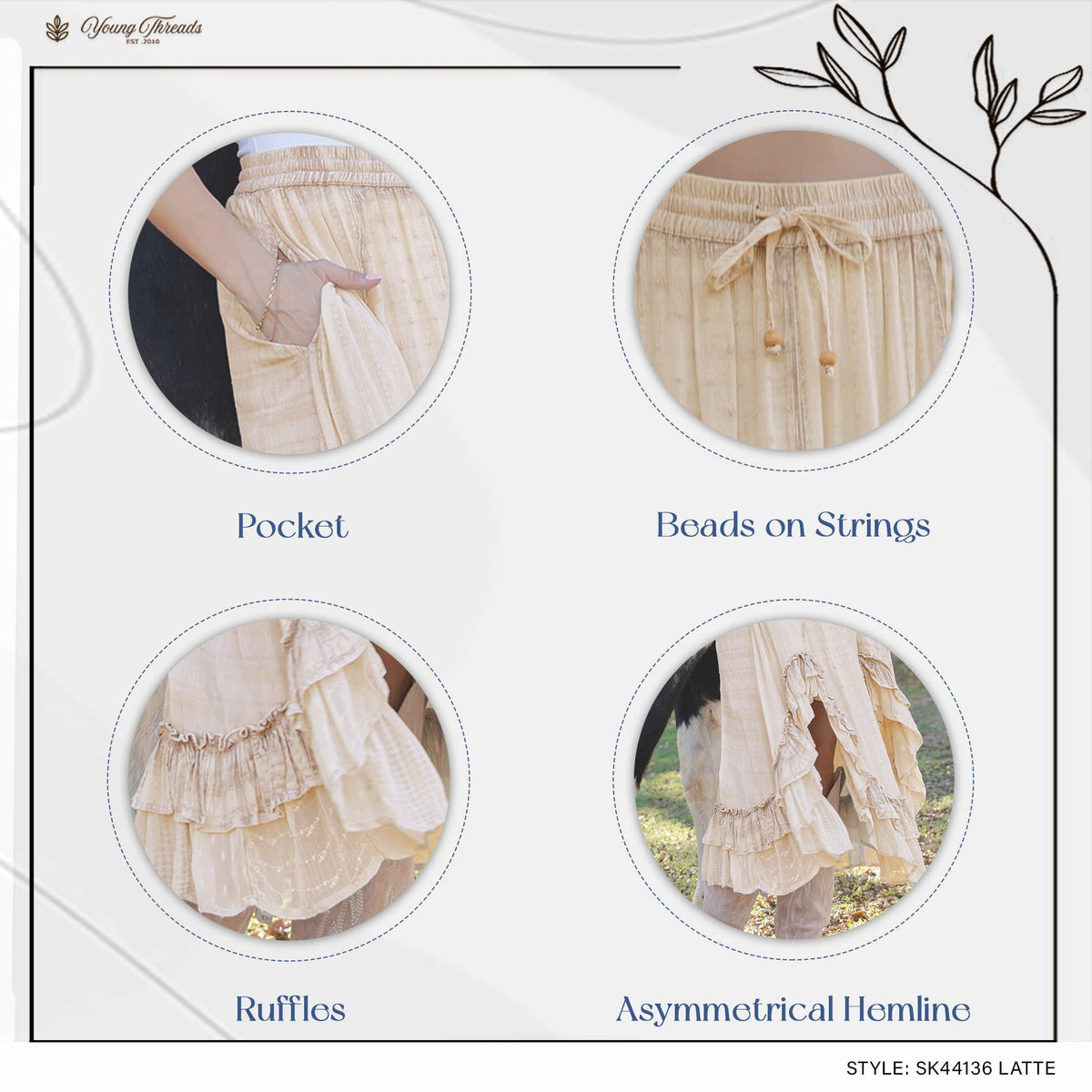 Rustic Bohemian: Asymmetrical Embroidered Midi Skirt