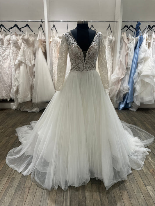 "Mallory Dawn" Long Sleeve Ballgown Illusion Buttons Wedding Dress by Maggie Sottero