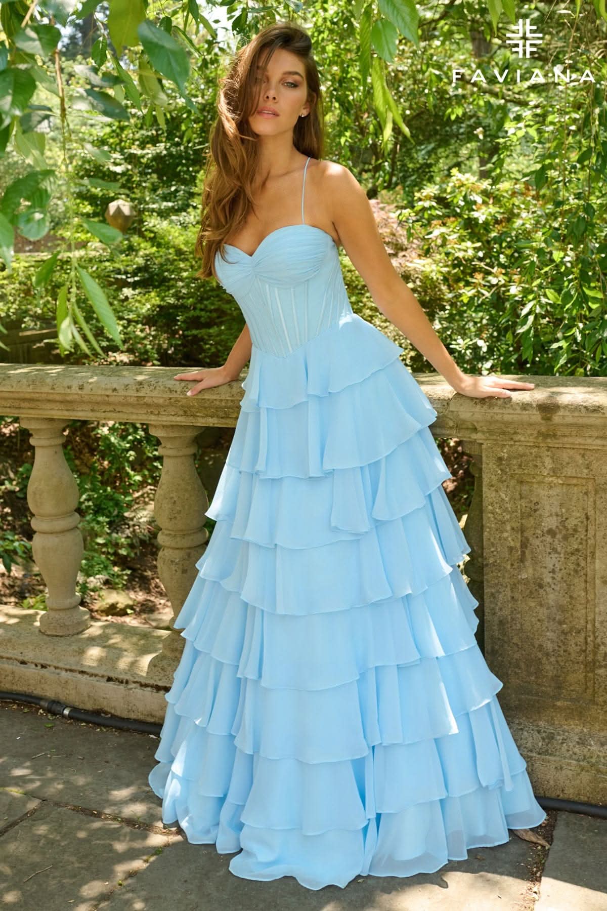 Chiffon Ball Gown With Tiered Ruffle Skirt And Corset Top | 11420/11420E
