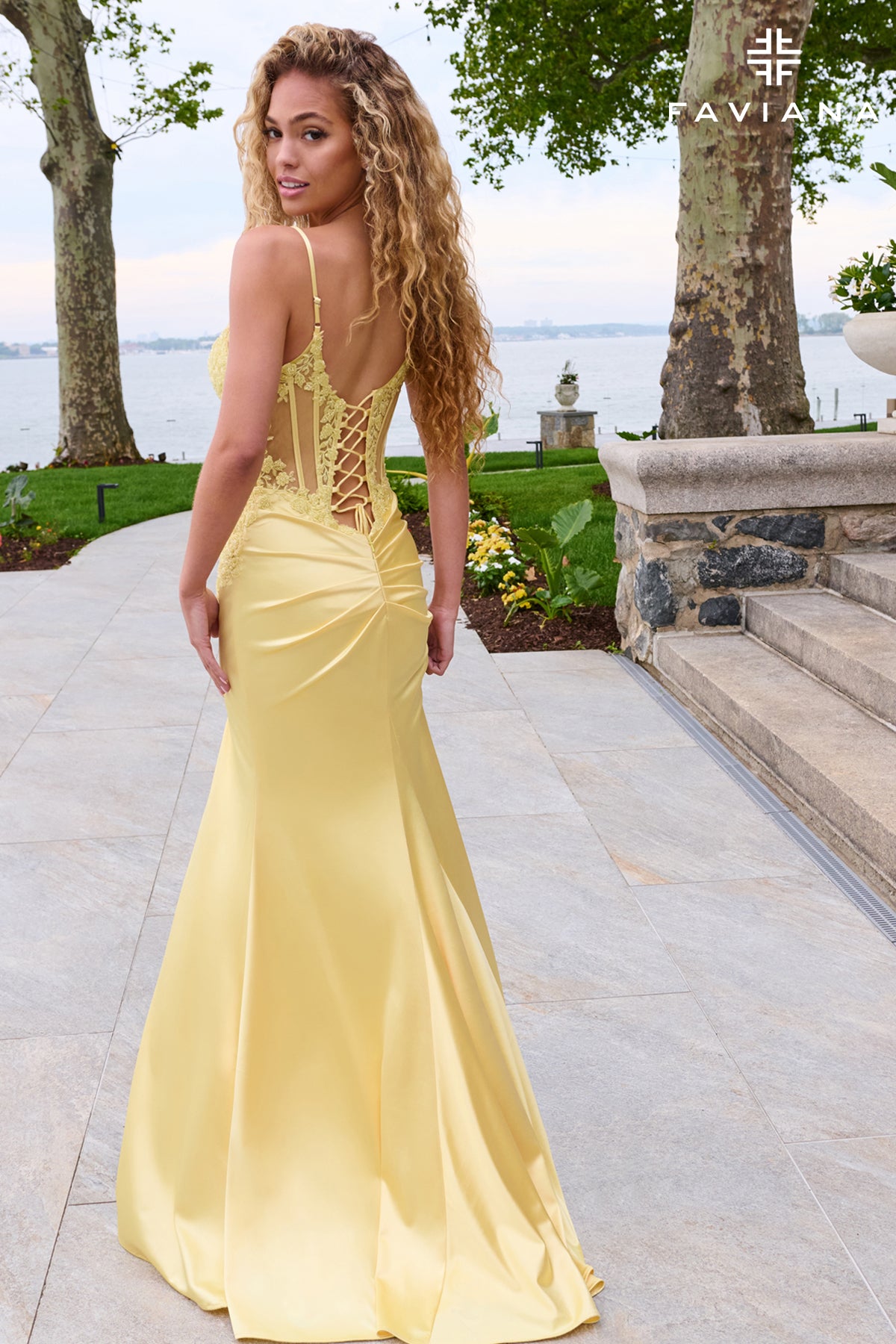 NEW for PROM 2027! Corset Lace Up Sheath Dress With Mesh Panels And Beaded Appliqué