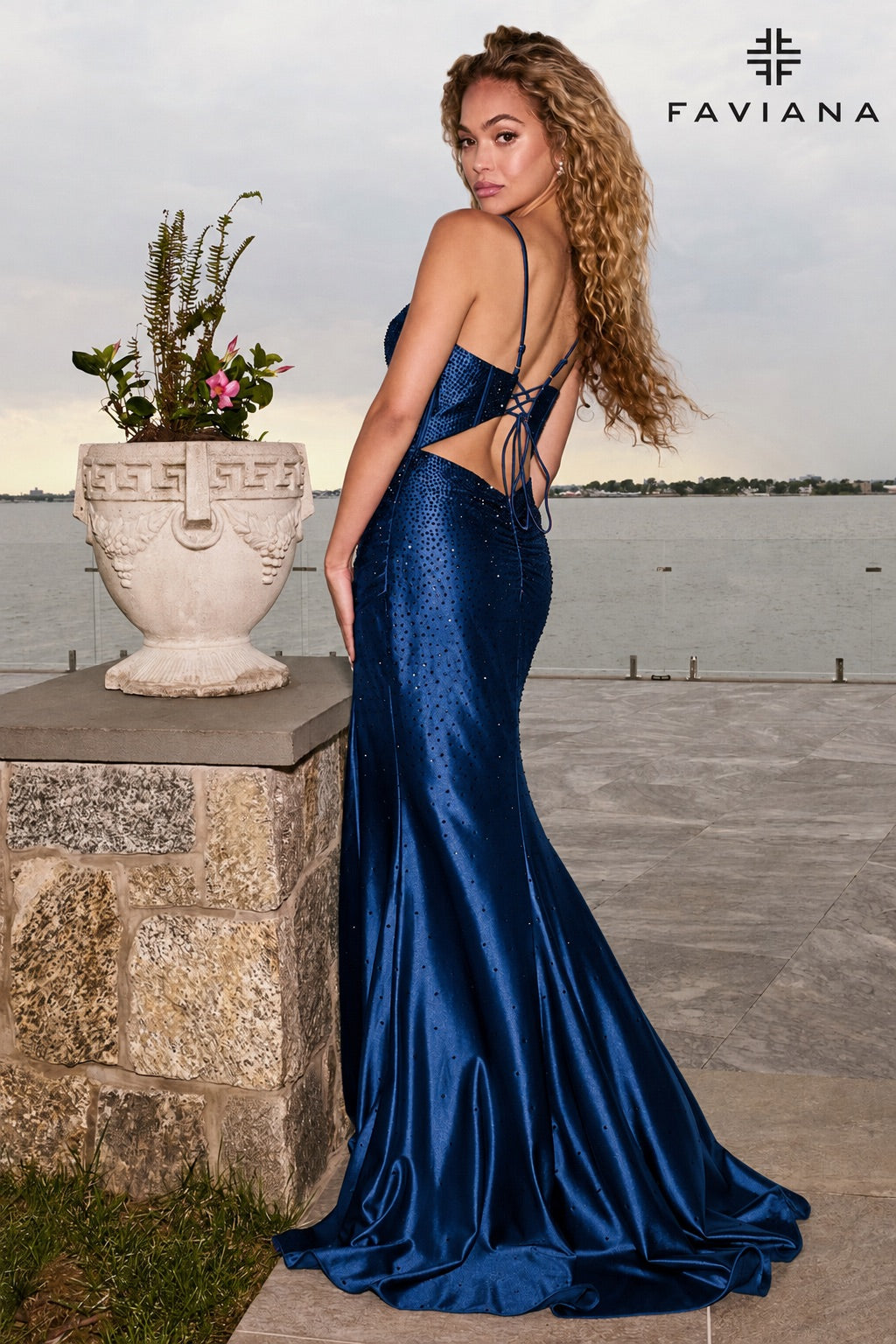 NEW for PROM 2027! Sparkly Stretch Satin Lace-Up Back Corset Dress With Heat Stones