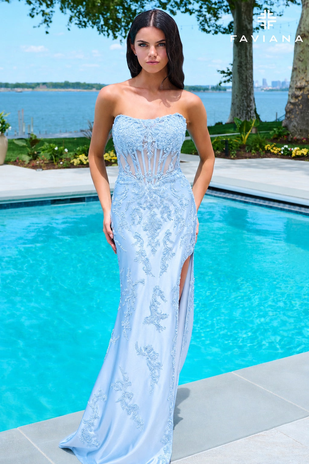 NEW for PROM 2027! Beaded Lace Strapless Satin Corset Gown With Lace-Up Back