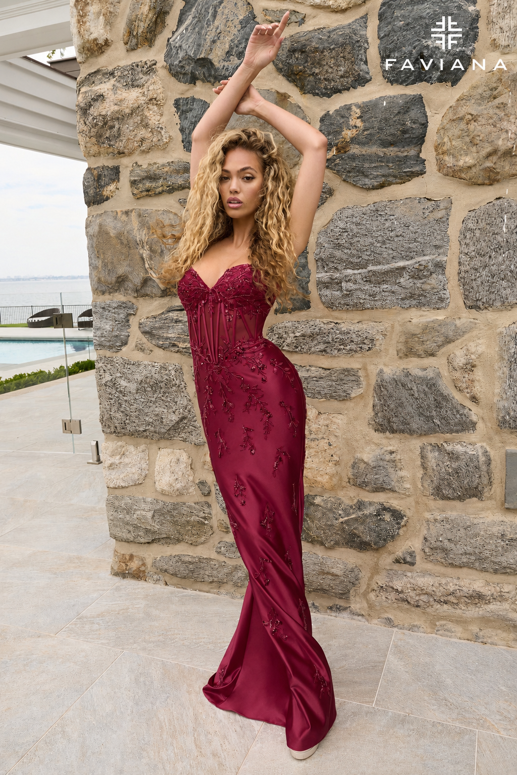 NEW for PROM 2027! Beaded Appliqué Satin Strapless Corset Dress With Knot Back Detail