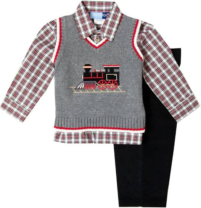 Good Lad 2/7 Boys Grey Train Sweater Vest Set