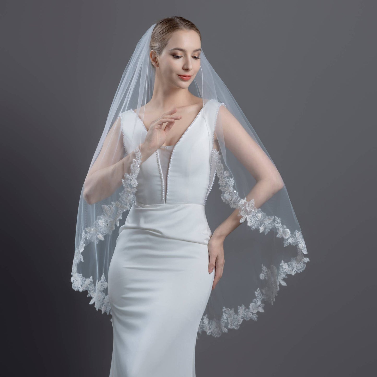 Floral Vine Embroidered Lace Bridal Veil