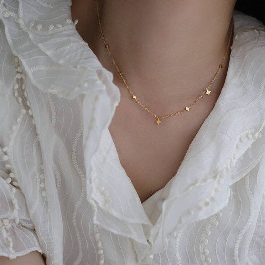 Dainty Star Layering Station Necklace in Stainless Steel